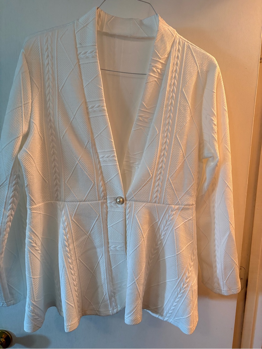 White Textured Single-Button Womens Jacket